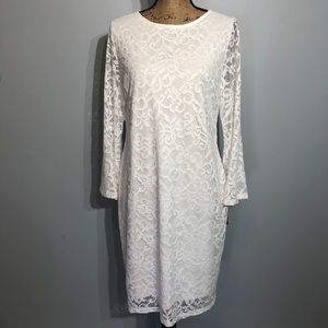 NWT Alfani White Lace Dress with Bell Sleeves 10